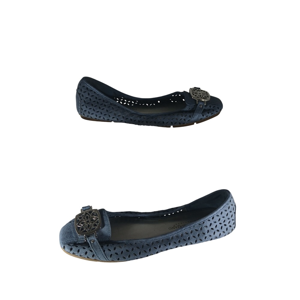 Christian Siriano Flats 7 Blue Laser Cut Perforated Filigree Buckle Balletcore‎